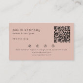 Moderne minimaal elegante Blush Monogram QR-code Visitekaartje (Achterkant)