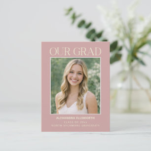 Moderne Minimaal Elegante Foto Blush Roze Afstudee Briefkaart