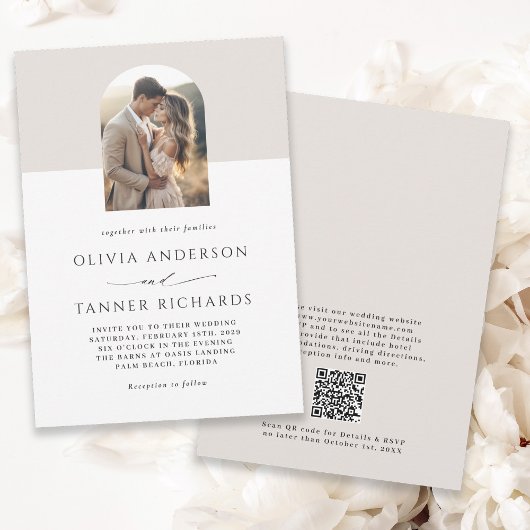 Moderne Minimaal Elegante Fotoboog QR-code Huwelij Kaart
