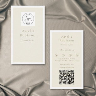 Moderne Minimaal Elegante Ivoren Zakelijke QR-logo Visitekaartje