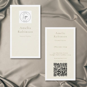 Moderne Minimaal Elegante Ivory Zakelijke QR-Logo Visitekaartje