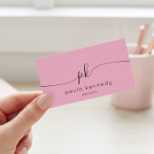 Moderne minimaal elegante roze monogram QR-code Visitekaartje