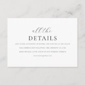 Moderne minimaal elegante script details bruiloft informatiekaartje (Voorkant)