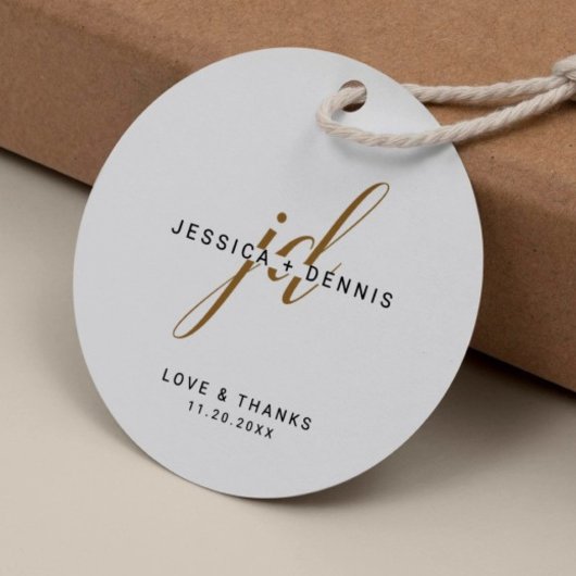 Moderne minimaal elegante script monogram bruiloft bedankjes labels