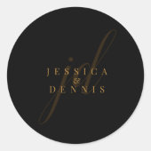 Moderne minimaal elegante script monogram bruiloft ronde sticker (Voorkant)