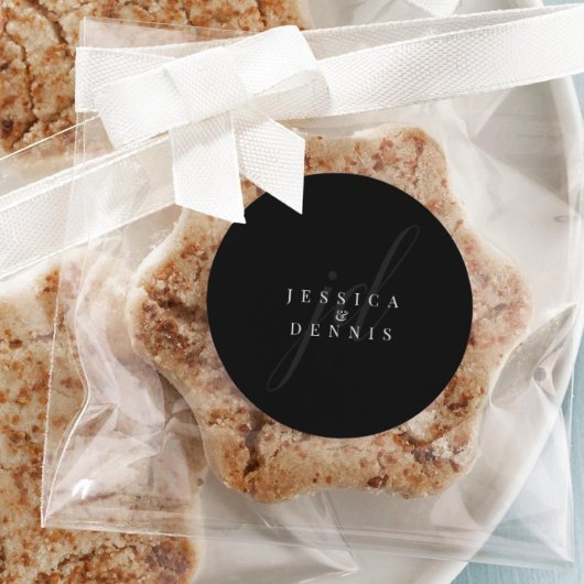 Moderne minimaal elegante script monogram bruiloft ronde sticker