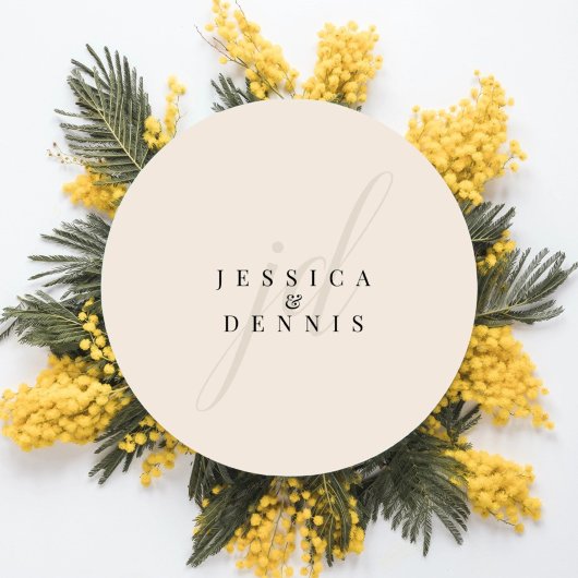 Moderne minimaal elegante script monogram bruiloft ronde sticker