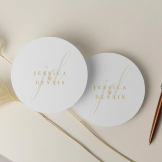 Moderne minimaal elegante script monogram bruiloft ronde sticker