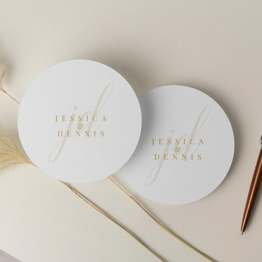 Moderne minimaal elegante script monogram bruiloft ronde sticker