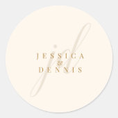 Moderne minimaal elegante script monogram bruiloft ronde sticker (Voorkant)