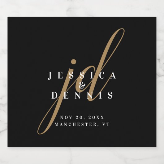 Moderne minimaal elegante script monogram bruiloft sparkling wijnetiket (Enkel label)