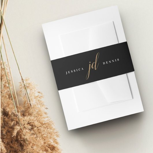 Moderne minimaal elegante script monogram bruiloft uitnodigingen wikkel