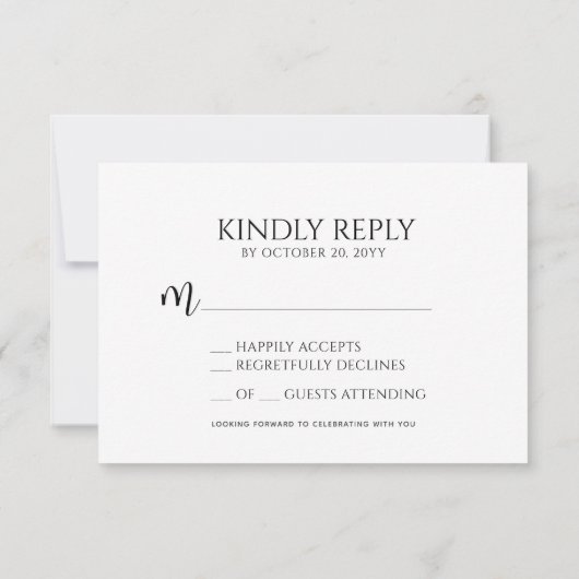 Moderne minimaal elegante typografie script bruilo RSVP kaartje (Achterkant)