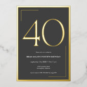 Moderne minimaal elegante veertigste verjaardag folie uitnodiging (Voorkant)