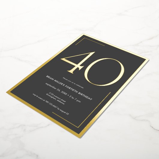 Moderne minimaal elegante veertigste verjaardag folie uitnodiging (Gedraaid)