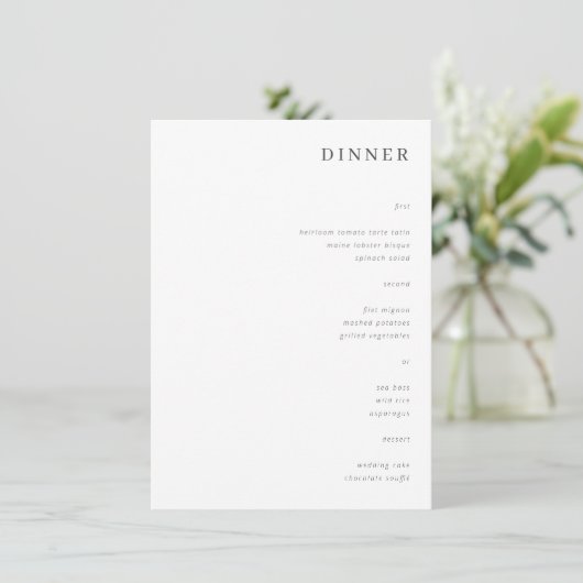 Moderne Minimaal Esthetisch Trouwdiner Menu Kaart (Staand voorkant)