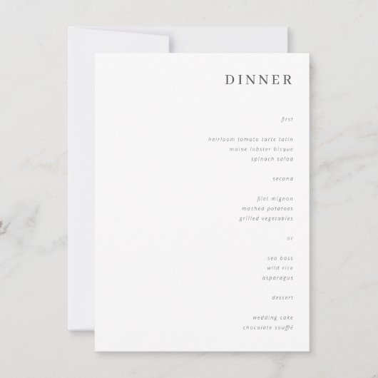 Moderne Minimaal Esthetische Trouwdinermenu Kaart (Voorkant)