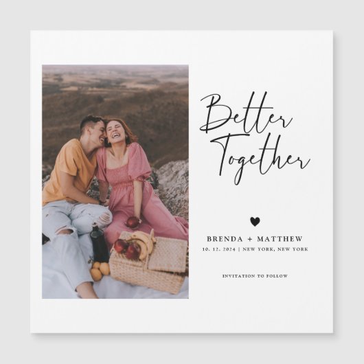 Moderne Minimaal Foto Bruiloft Save The Date Magne (Voorkant)