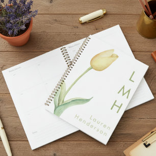 Moderne minimaal gele Waterverf tulp monogram Planner