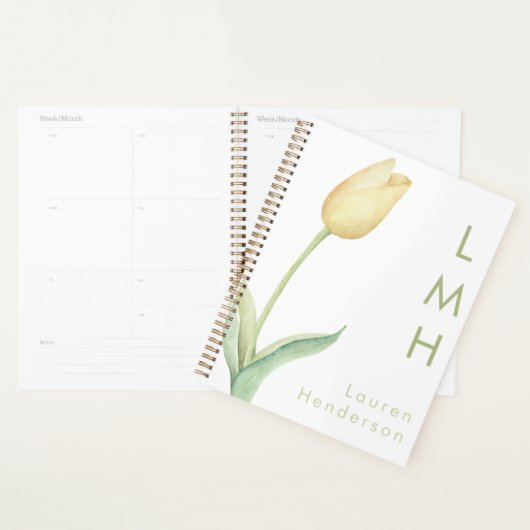 Moderne minimaal gele Waterverf tulp monogram Planner (Display)