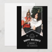 Moderne Minimaal Gelukkige Feestdagen Foto Zwarte  Feestdagenkaart (Voorkant / Achterkant)