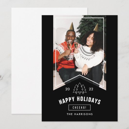 Moderne Minimaal Gelukkige Feestdagen Foto Zwarte Feestdagenkaart (Voorkant / Achterkant)