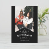Moderne Minimaal Gelukkige Feestdagen Foto Zwarte  Feestdagenkaart (Staand voorkant)