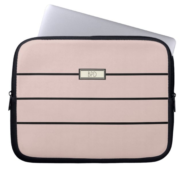 Moderne Minimaal Gestreepte Monogram Beginletters  Laptop Sleeve (Voorkant)