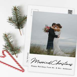 Moderne Minimaal Getrouwd Kerst Nieuwe Echtpaar Fo Briefkaart