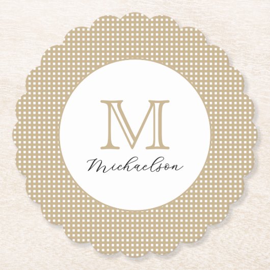 Moderne Minimaal Goud Elegant Monogram Kartonnen Onderzetters (Voorkant)