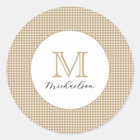 Moderne Minimaal Gouden Elegante Monogram Ronde Sticker (Voorkant)