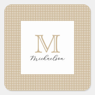 Moderne Minimaal Gouden Elegante Monogram Vierkante Sticker