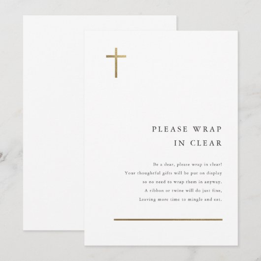 Moderne Minimaal Gouden Kruis Doop Bijlagekaart Kaart (Voorkant / Achterkant)