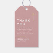 Moderne Minimaal Gouden Kruis Doop Cadeaulabel (Voorkant)