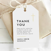 Moderne Minimaal Gouden Kruis Doop Cadeaulabel