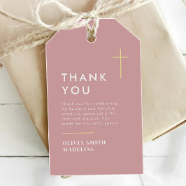 Moderne Minimaal Gouden Kruis Doop Cadeaulabel