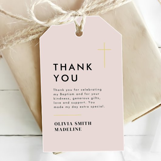 Moderne Minimaal Gouden Kruis Doop Cadeaulabel