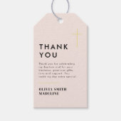Moderne Minimaal Gouden Kruis Doop Cadeaulabel (Voorkant)
