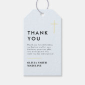 Moderne Minimaal Gouden Kruis Doopfeest Cadeaulabel (Voorkant)