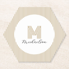 Moderne Minimaal Gouden Strepen Monogram Kartonnen Onderzetters