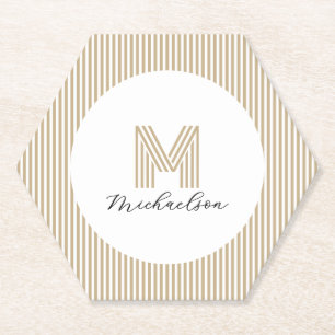 Moderne Minimaal Gouden Strepen Monogram Kartonnen Onderzetters