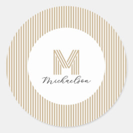 Moderne Minimaal Gouden Strepen Monogram Ronde Sticker