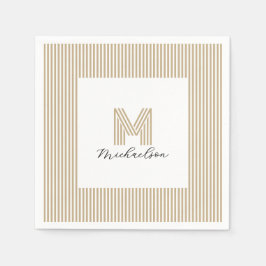 Moderne Minimaal Gouden Strepen Monogram Servet