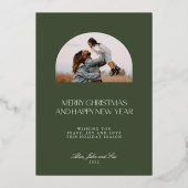 Moderne Minimaal Groene Boog 2 Foto Prettig Kerstf Folie Feestdagenkaart (Achterkant)
