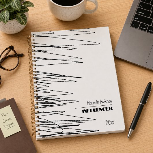 Moderne Minimaal Krabbel Zwart En Wit Abstract Planner