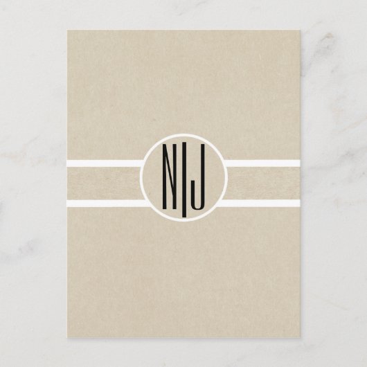 Moderne Minimaal Kraft Rustieke Monogram Save the Aankondigingskaart (Voorkant)