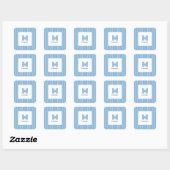 Moderne Minimaal Kust Blauw Gestreepte Monogram Vierkante Sticker (Vel)