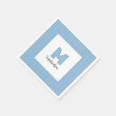 Moderne Minimaal Kust Blauw Strepen Monogram Servet (Hoek)
