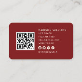 Moderne Minimaal Levenscoach QR-code | Kersenrood Visitekaartje (Achterkant)