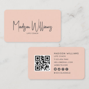 Moderne Minimaal Levenscoach QR-code Stof Roze Visitekaartje